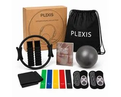 Plexis Beginners Pilates Set 14-delig - Yoga - Sokken - Bal - Ring - Weerstandsbanden - Met E-book en Opbergtas - Fitness set - Zwart