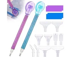 Diamond Painting Accessoires Pakket - Set van 2 - Diamond Painting Roller - Multi Placer - Diamond Art Roller - Hobby Accessoire - Gadget - Afneembaar - Groefroller & Placer tips voor diamantkunst, snellere en efficiënte edelsteenkunst - Paars, Blauw