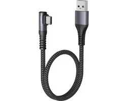 Câble coudé CONMDEX USB C vers USB A 0,5 m - Câble court USB 3.1 Gen 2 10 Gbit/s - Câble de charge rapide 90 degrés 3.1A QC 3.0 en nylon tressé - pour Android Auto, Carplay, iPhone 16 15 Pro Max, Samsung Galaxy S25 S24, SSD portable - Gris sidéral