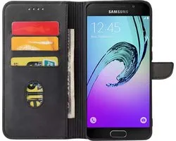 Geschikt voor Samsung Galaxy A3 2016 Telefoonhoesje Kunstleer met Magnetisch lipje en Pasjeshouder Book Case met Klepje - Zwart - Smartphonica geschikt voor Samsung Galaxy A3 (2016)