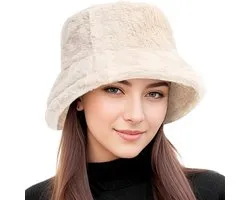 Muts Dames - Hoed - bucket hat - Wintermuts - Vissershoedje - bucket hat dames - Winter Bucket Hoed Voor Vrouwen - Wintermuts - Warme Mutsen - Winterse vissersmuts - Fluffy - Winterse - Mode - unisex - Beige
