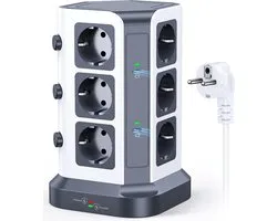 Tour d'alimentation Intelélectro Power Strip - Chargement efficace, connectivité ultime ! - 4000 W - 12 Prises électriques - 2USB C & 3 USB - Portes 2m - 17 en 1 - Matériaux de haute qualité - Wit/ Grijs - Livraison plus rapide qu'indiquée !