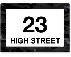 stika.co Set of 4 Personalized Black Camouflage Print Wheelie Garbage Stickers, House Number and Street Name for Garbage Cans (A4 - 297x210mm, White Vinyl)