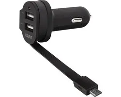 Xqisit Dual USB Sigarettenplug Autolader Micro-USB - Zwart 6A