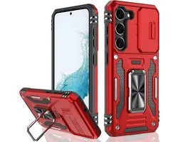 Podec Coque pour Samsung Galaxy S23 Rouge - Coque Anti-Choc Hybride Armure avec Ring de Béquille et Protecteur d'écran