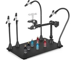Helpende handen soldeerhulp met derde hand - grotere basis - PBC-houder - flexibele armen - heteluchtpistoolhouder - platinahouder soldeerstations