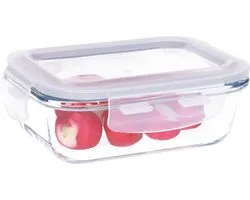B-Home Vershoudbakje/lunchbox - luchtdicht - met clips - glas - 15 x 11 cm - 370 ml