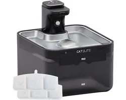 CatElite® - Fontaine chat en acier inoxydable - Distributeur d'eau avec capteur et batterie - 3 Filtres inclus - Fontaine à eau pour chat 2,5 L - Silencieuse - Zwart