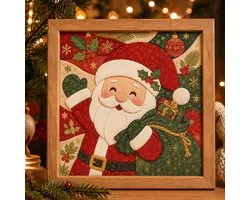 DIY Kerst Patchwork Set - DIY Kerst Decoratie - Stoffen Patchwork Knutselset - zonder naaien - Creatief & Ontspannend - DIY Handwerkset - voor Volwassenen en Beginners en Handwerkliefhebbers - 20x20cm - Kerstman