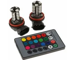 Phares antibrouillard LED de voiture adaptés à la télécommande, utilisant des puces LED SMD RGB colorées H8 et H11, à savoir H11-27RGB et H8-27RGB respectivement.