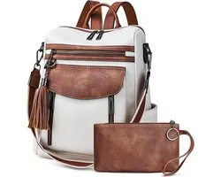 SnelShoppen - Dames Backpack Wallet van Faux Leer - Designer Travel Rugzak - Convertibele Schoudertas met Meerdere Vakken in Elegant Zwart