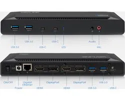Wavlink USB-C Ultimate Docking Station met 2 x HDMI - 2 x DisplayPort Video uitgangen - 9 andere poorten en 100W opladen. Geschikt voor ALLE type Laptops en MacBooks!