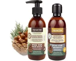 Herbal Time Dennenhars Shampoo + Haar Crème Voordeelverpakking 2 Stuks – Effectief tegen Psoriasis, Eczeem, Roos, Jeuk en Gevoelige Hoofdhuid – Kalmeert & Verlicht – 2 x 240ml