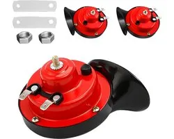 Luchthoorn-2-delige 12-volt luchthoorn-luchthoorn auto- Super Luide Auto Luchthoorn - Waterdichte Luchthoorn Vervangende Kit - Universele Auto-onderdelen voor Auto's, Motoren, Vrachtwagens, Fietsen, Boten - Rood