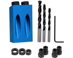 14-delige set - Boorgeleider - Boormal - gatschroefmalset - gatpositioneerder - hoekboorgeleider - gereedschap voor houtbewerking - Boormachineaccessoires - 15° Boorgeleider - aluminiumlegering - blauw - met 6/8/10mm gatadapter