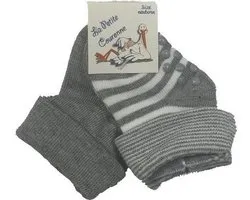 La Petite Couronne Babysokken Uni/gestreept Junior Grijs 2-pack Maat 56/58