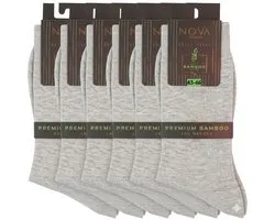 Nova Collection - Bamboe Sokken - 6 paar - Grijs - Premium Bamboo - Socks - Herensokken - Kousen - Dunne Sokken - Anti zweet - Naadloos - Maat 43-46