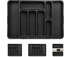 Deleca Bestekbak Extensible avec 8 Compartiments - Organisateur de Tiroir à Couverts - Organisateur de Couverts de Cuisine - Range-Couverts Cuisine - 57 x 38 cm - Plastique / Zwart