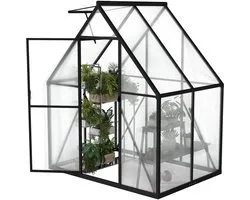 Premium kas van aluminium met loopdeur, versterkte fundering, dakraam en deur, weerbestendig en temperatuurbestendig voor tomaten, groenten en planten - 125x180x195cm