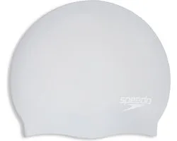 Speedo Long Hair Cap Badmuts Lang Haar - Zwemmuts Dames en Heren met Extra Ruimte - Glijdt Soepel Op en Af - Lichtgewicht, Latexvrij Silicone - Zilver/Wit - One size