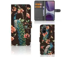OnePlus 8T Telefoonhoesje met Pasjes Pauw met Bloemen