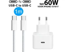 Apple iPhone 40W USB-C Super Snellader PD + USB-C Kabel – Snellader geschikt voor iPhone 17 / 16 / 15 (Pro / Pro Max / Plus) – Power Delivery Adapter