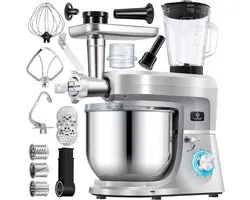 Luxe Keukenrobot – 3 in 1 Keukenrobot – Foodprocessor – Keukenmixer – Worstenmaker – Snijmachine – Raspen – Deegmachine – 1.5L – 1700W – Zilver