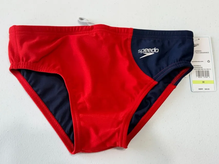 Speedo Eco Endurance Swim Brief Size 30 High Risk Red Navy NWT