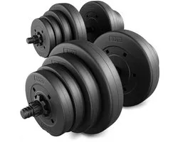 Trex Sport TX-020NN Bitumen Halterset 2×20 kg – ensemble d’haltères en bitume 2×20 kg avec barres 25 mm – barres 54 cm – réglable – disques en bitume – entraînement de force – pour salle de sport à domicile – total 40 kg