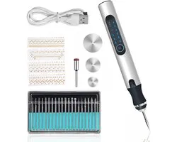 graveerinstrument kit USB oplaadbare mini doe-het-zelf micro graveur etspen draadloos draaiend instrument voor het graveren van glas, hout, metalen, steen, plastic, sieraden (zilverkleurig)