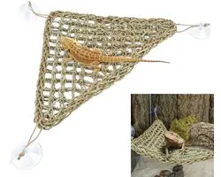 Hamac pour lézards - Tapis de repos pour reptiles - Triangulaire 32 x 32 x 42 cm - Décoration pour terrarium - Hamac à ventouses - Convient aux caméléons, lézards, geckos, serpents et tortues - Grijs