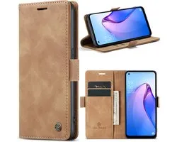 Geschikt Voor Oppo Reno 8 Pro Hoesje - Solidenz Urban Bookcase Reno 8 Pro - Telefoonhoesje Reno 8 Pro - Reno 8 Pro Case Met Pasjeshouder - PU Leren Hoes - Draadloos Opladen - Reno8 Pro - Bruin