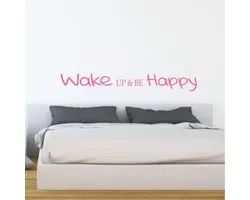 Muursticker Wake up & be Happy - Roze - 160 x 21 cm slaapkamer