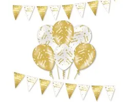 LUQ – Wit-Goud Glam Pakket Hoera Geslaagd – Luxe Slinger & Ballonnen Set – Afstudeer Feest Versiering – Graduation Decor