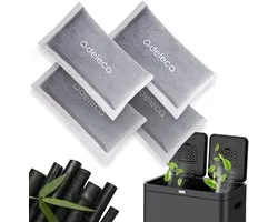 Deleca Lot de 4 Filtres éliminateurs d'odeurs – Rafraichisseurs d'air pour capteur FreshAura et Prullenbak de recyclage – Purificateur d'air – 4 x 17,5 g de Charbon de bois de Bamboe