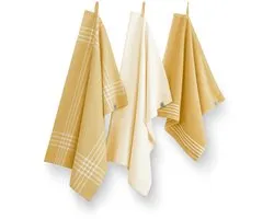 Walra Keukenset Superior Kitchen Set - 2x 50x70 + 1x 50x50 - 100% Katoen - Geel / Wit