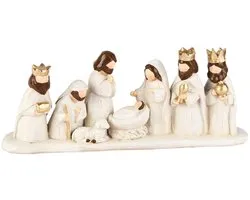 Décoratif | Ensemble de santons de la Nativité, blancs, en résine, 27x6x11cm | A255040