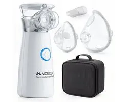 Mobiclinic Nebumobi1 - Aerosoltoestel - Vernevelaar - Draagbare met masker - Inhalator - Nebulizer - Zeer stil - Met mondstuk, mondkapje voor volwassenen en mondkapje voor kinderen - Wit