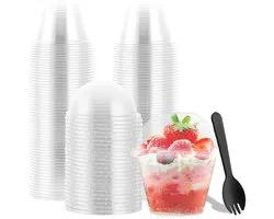 Solidchoice - Plastic Dessertbekers Met Deksel - Herbruikbare Dessertkommen - Voedselveilig PET-Materiaal - 180 ml - Hygiënisch en Duurzaam - Ideaal Vo...