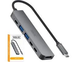Rolio USB C Hub - 1x HDMI 4K - 3x USB-C - 2x USB-A - USB Splitter - Geschikt voor Macbook Pro / Air / Windows / Universeel