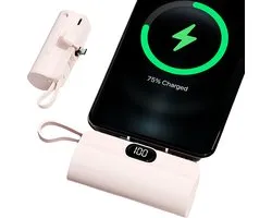 ISHIVA® Mini Powerbank 5000 mAh - Powerbank USB C - Kleine Powerbank met LED Display - Powerbank - Roze