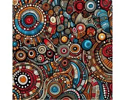 Doodle aboriginal schilderij | Indigenous Patterns of the Dreamtime: A Doodled Masterpiece Illustration | Kunst - 100x100 centimeter op Dibond | Foto op Dibond