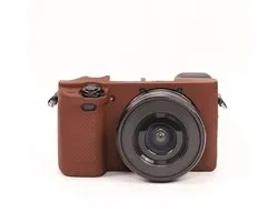 Étui pour appareil photo compatible avec Sony Alpha A6400, A6300 et A6100, en silicone souple - marron.