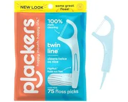 Plackers - Twin-Line Dental Flossers – Cool Mint – 75 Stuks – Dubbele Floss – Super Tuffloss – Effectieve Reiniging