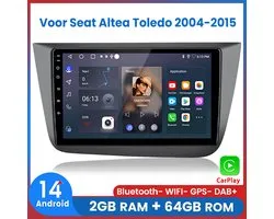 Awesafe Autoradio Geschikt Voor Seat Altea Toledo 2004 t/m 2015 - Android 14 - Draadloos Apple Carplay & Android Auto - 2GB + 64GB - 4 Core processor - Bluetooth & Wifi GPS Navigatie - 2004 2005 2006 2007 2008 2009 2010 2011 2012 2013 2014 2015