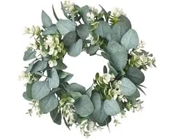 Kunstmatige voordeurkrans - 35 cm - Decoratieve krans van kunstmatige eucalyptus - Groene krans - Decoratie voor binnen en buiten - Geschikt voor alle seizoenen
