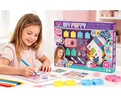 Machine à autocollants pour enfants Kit d'autocollants 3D DIY crée 60 autocollants Kit de bricolage créatif adapté aux enfants de 6 à 12 ans Cadeau fait maison parfait pour garçons et filles Dimensions 53,5*38,5*6,6 cm