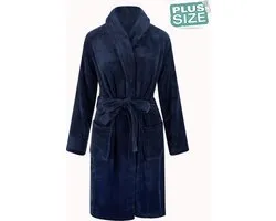 Grote maten badjas unisex- sjaalkraag badjas van fleece - Plus size - damesbadjas - herenbadjas - marine blauw 5XL/6XL