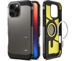 Spigen Tough Armor Hoesje Geschikt voor Apple iPhone 16 Pro | Compatibel met MagSafe | Back Cover Militaire Standaard | Kickstand | Gunmetal
