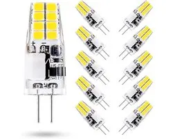 10 3W G4 LED-lampen, koel wit licht 6000K, 12V